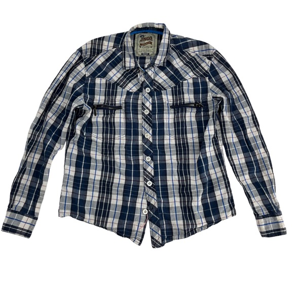 JNCO Other - Jnco Shirt Men Medium Blue White Plaid Flannel Long Sleeve Skater 90s Zip Pocket